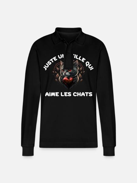 Juste Une Fille Qui Aime Chats - Polo à manches longues bio PREPSTER Stanley/Stella Unisexe - noir