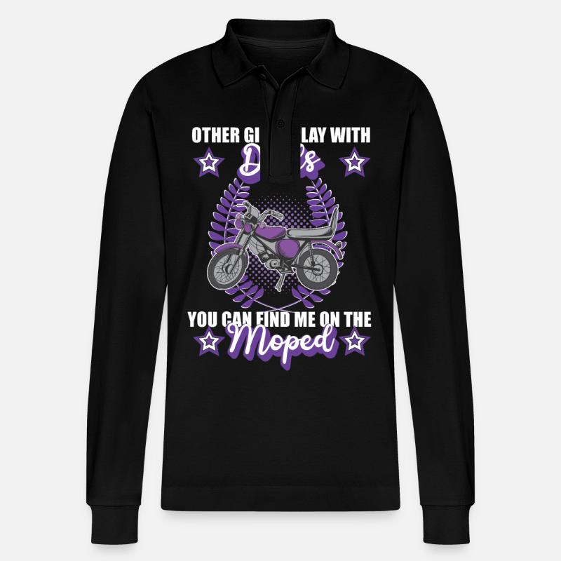 Moped Mopedfahrerin Retro Mofa Zweitakt Roller - Stanley/Stella Unisex Bio-Langarm-Poloshirt Prepster - Schwarz