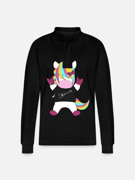 Rainbow Unicorn Rocker - Stanley/Stella Organic Unisex Long-Sleeved Polo Shirt Prepster - black