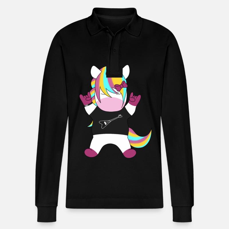 Regenbogen-Einhorn Rocker - Stanley/Stella Unisex Bio-Langarm-Poloshirt Prepster - Schwarz