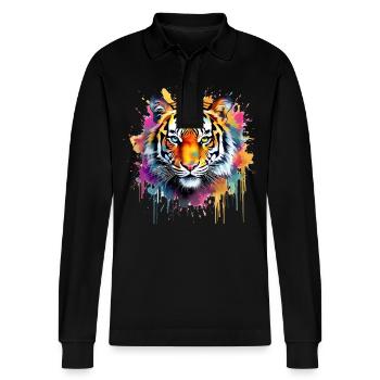 Tiger - Stanley/Stella Organic Unisex Long-Sleeved Polo Shirt Prepster - black - Front - Anna (173cm) & Nico (186cm)