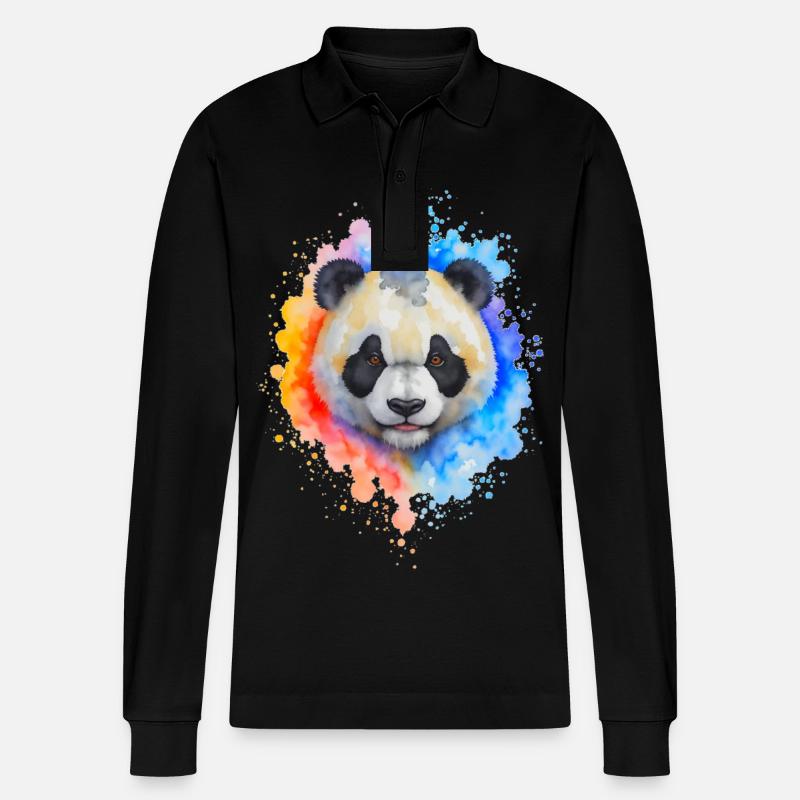 Wasserfarben Panda Splash - Stanley/Stella Unisex Bio-Langarm-Poloshirt Prepster - Schwarz