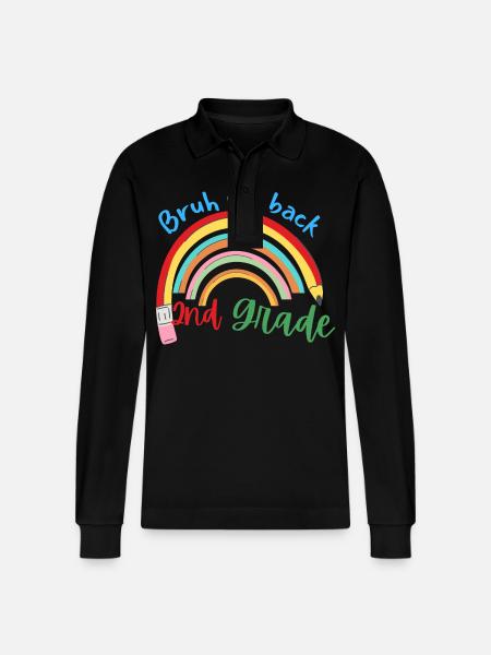 Bruh We Back Rainbow - Stanley/Stella Organic Unisex Long-Sleeved Polo Shirt Prepster - black