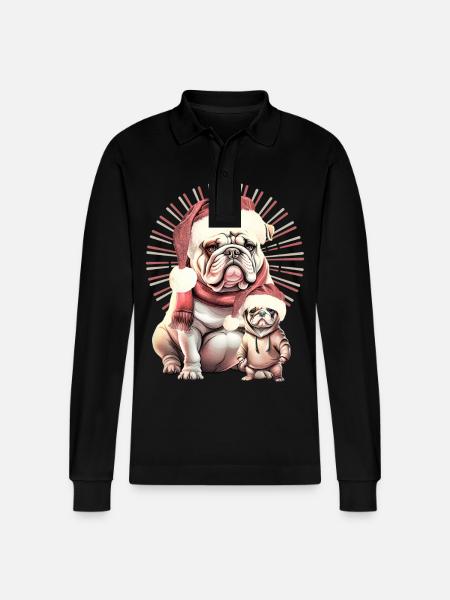Christmas Bulldog Duo - Stanley/Stella Organic Unisex Long-Sleeved Polo Shirt Prepster - black