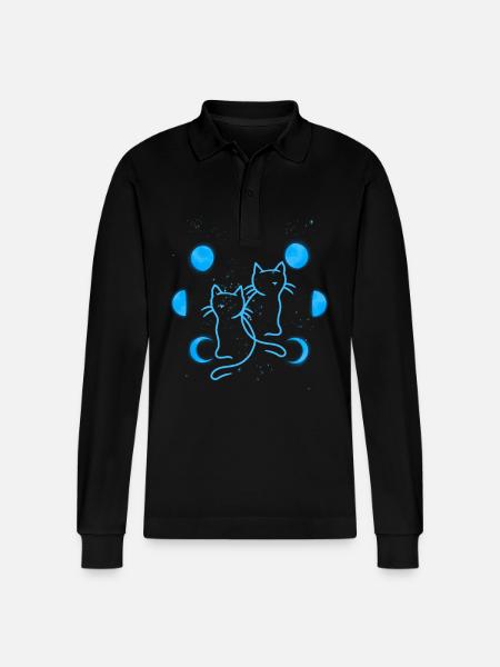 Cat Cats Moon Moon Phases - Stanley/Stella Organic Unisex Long-Sleeved Polo Shirt Prepster - black