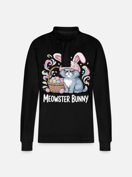 Meowster Bunny Easter Basket - Stanley/Stella Organic Unisex Long-Sleeved Polo Shirt Prepster - black