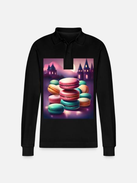 Awesome meringue macaroons - Stanley/Stella Organic Unisex Long-Sleeved Polo Shirt Prepster - black