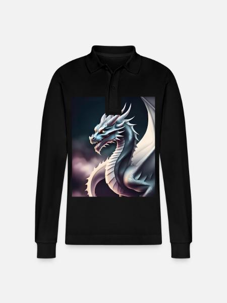 Dragon silhouette - Stanley/Stella Organic Unisex Long-Sleeved Polo Shirt Prepster - black