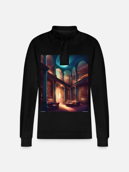 Fantasy library - Stanley/Stella Organic Unisex Long-Sleeved Polo Shirt Prepster - black