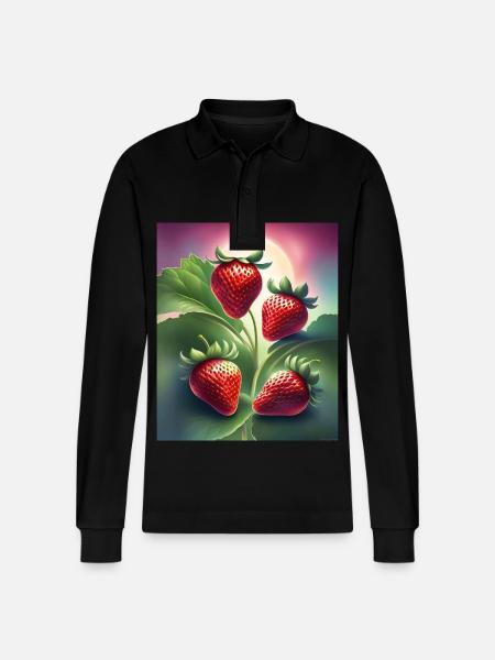 Four yummy strawberries - Stanley/Stella Organic Unisex Long-Sleeved Polo Shirt Prepster - black