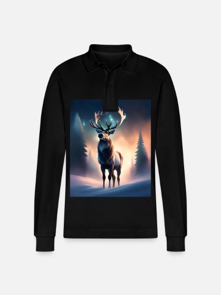 Majestic reindeer - Stanley/Stella Organic Unisex Long-Sleeved Polo Shirt Prepster - black