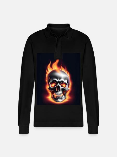 A skull on fire - Stanley/Stella Organic Unisex Long-Sleeved Polo Shirt Prepster - black
