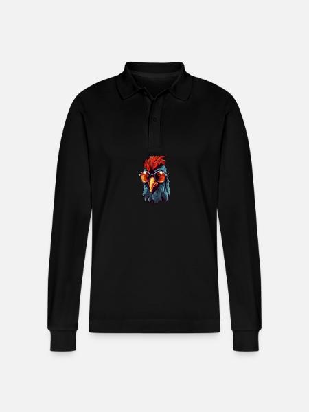 Rooster Head Portrait Cool - Stanley/Stella Organic Unisex Long-Sleeved Polo Shirt Prepster - black