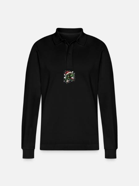 Dinosaur T-Rex Christmas Funny - Stanley/Stella Organic Unisex Long-Sleeved Polo Shirt Prepster - black