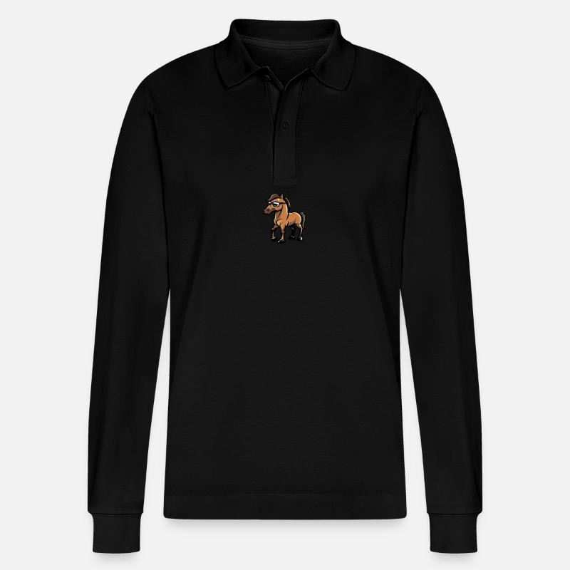 Horse Cool Comic - Stanley/Stella Organic Unisex Long-Sleeved Polo Shirt Prepster - black