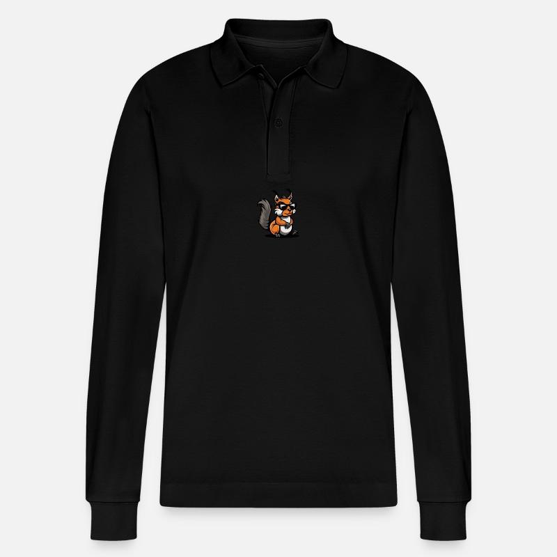Eichhörnchen Cool Comic - Stanley/Stella Unisex Bio-Langarm-Poloshirt Prepster - Schwarz