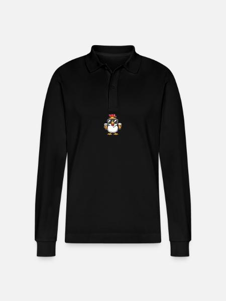 Chicken Après Ski Beer - Stanley/Stella Organic Unisex Long-Sleeved Polo Shirt Prepster - black