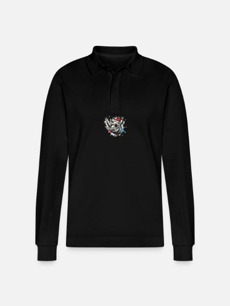 Rhino Christmas Funny - Stanley/Stella Organic Unisex Long-Sleeved Polo Shirt Prepster - black