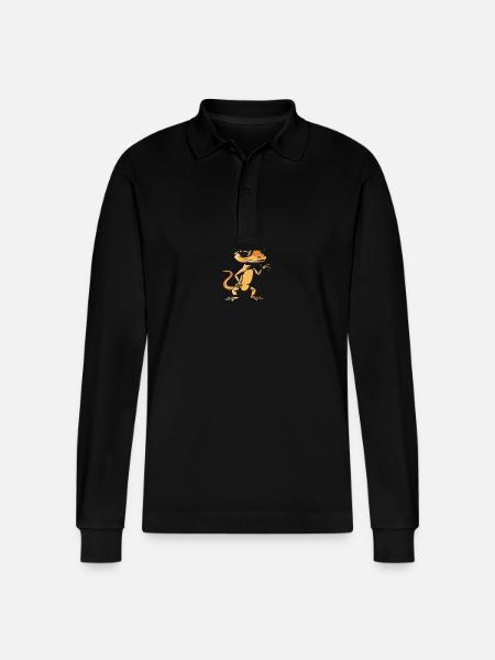 Lizard Cool Comic - Stanley/Stella Organic Unisex Long-Sleeved Polo Shirt Prepster - black
