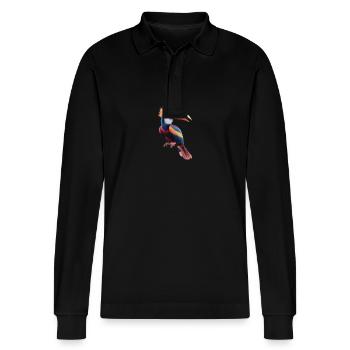 Lebendiges Spektrum-Finch - Stanley/Stella Unisex Bio-Langarm-Poloshirt Prepster - Schwarz - Vorne - Anna (173cm) & Nico (186cm)