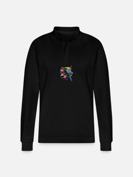 Rainbow Finch - Nature's Palette - Stanley/Stella Organic Unisex Long-Sleeved Polo Shirt Prepster - black