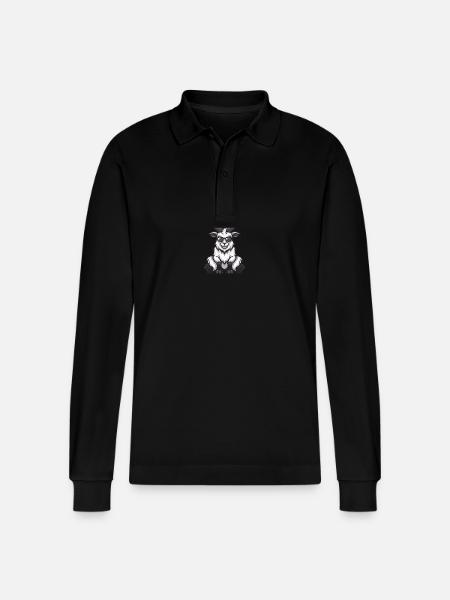 Mountain Goat Cool Comic - Stanley/Stella Organic Unisex Long-Sleeved Polo Shirt Prepster - black