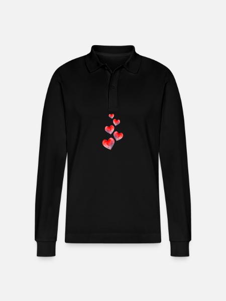 Hearts Red Love - Stanley/Stella Organic Unisex Long-Sleeved Polo Shirt Prepster - black