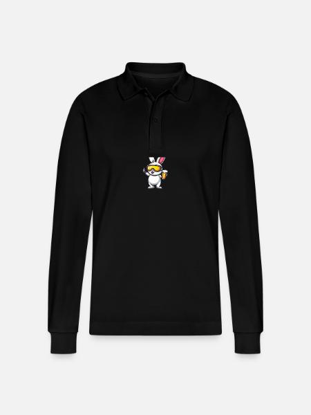 Rabbit Après Ski Beer Comic - Stanley/Stella Organic Unisex Long-Sleeved Polo Shirt Prepster - black