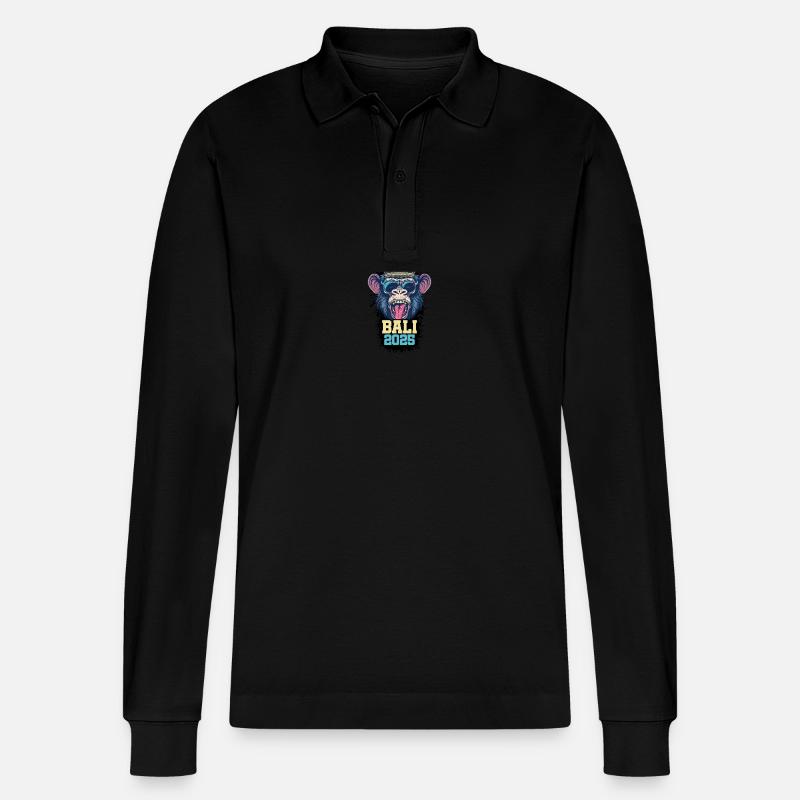 Bali 2025 Affe - Stanley/Stella Unisex Bio-Langarm-Poloshirt Prepster - Schwarz