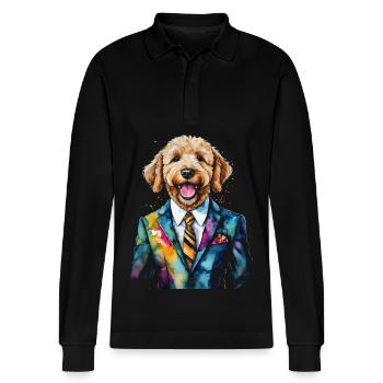 Costume Goldendoodle Chien Animal Design Imprimer - Polo à manches longues bio PREPSTER Stanley/Stella Unisexe - noir - Devant - Anna (173cm) & Nico (186cm)