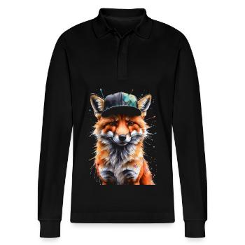 Fox Snapback Cap Cool Animal Design Print - Stanley/Stella Organic Unisex Long-Sleeved Polo Shirt Prepster - black - Front - Anna (173cm) & Nico (186cm)