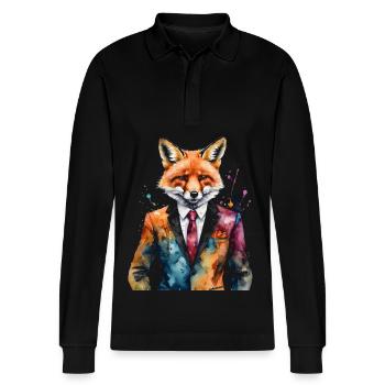 Costume Renard Imprimé Coloré Animal Design - Polo à manches longues bio PREPSTER Stanley/Stella Unisexe - noir - Devant - Anna (173cm) & Nico (186cm)