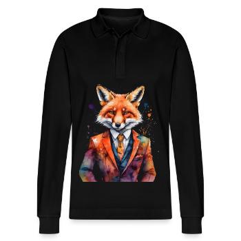 Costume Renard Imprimé Coloré Animal Design - Polo à manches longues bio PREPSTER Stanley/Stella Unisexe - noir - Devant - Anna (173cm) & Nico (186cm)