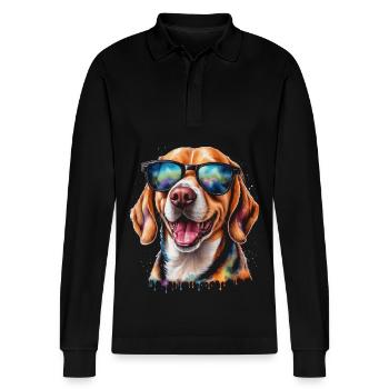 Beagle Sunglasses Dog Funny Animal Design Print - Stanley/Stella Organic Unisex Long-Sleeved Polo Shirt Prepster - black - Front - Anna (173cm) & Nico (186cm)