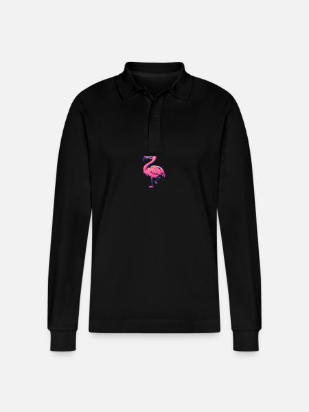 Flamingo Cool Comic - Stanley/Stella Organic Unisex Long-Sleeved Polo Shirt Prepster - black