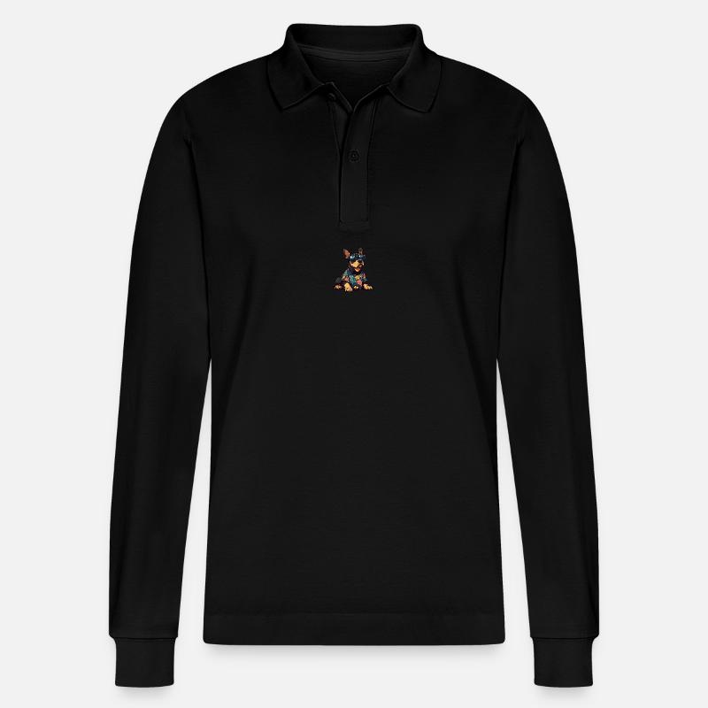 Dobermann Hund Cool Sommer - Stanley/Stella Unisex Bio-Langarm-Poloshirt Prepster - Schwarz