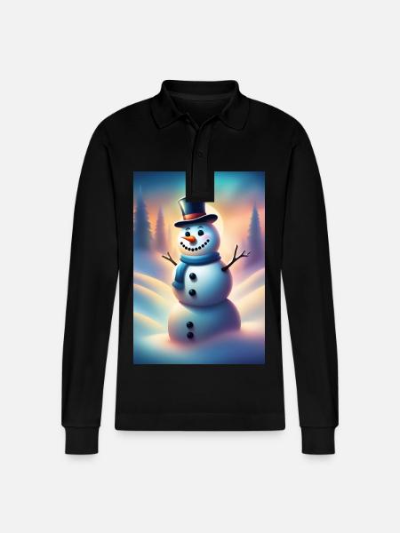 Happy wintery snowman - Stanley/Stella Organic Unisex Long-Sleeved Polo Shirt Prepster - black