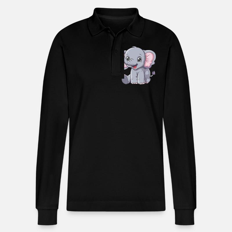 Éléphant mignon pour les enfants - Polo à manches longues bio PREPSTER Stanley/Stella Unisexe - noir