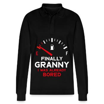 FINALLY GRANNY ENDLICH OMA - Stanley/Stella Unisex Bio-Langarm-Poloshirt Prepster - Schwarz - Vorne - Anna (173cm) & Nico (186cm)