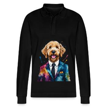 Costume Goldendoodle Chien Animal Design Imprimer - Polo à manches longues bio PREPSTER Stanley/Stella Unisexe - noir - Devant - Anna (173cm) & Nico (186cm)