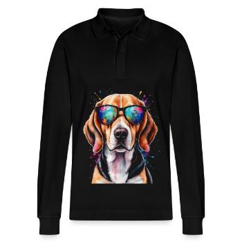 Beagle Sunglasses Dog Funny Animal Design Print - Stanley/Stella Organic Unisex Long-Sleeved Polo Shirt Prepster - black - Front - Anna (173cm) & Nico (186cm)