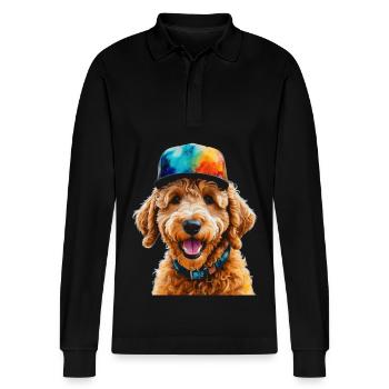 Goldendoodle Snapback Cap Dog Animal Design Print - Stanley/Stella Organic Unisex Long-Sleeved Polo Shirt Prepster - black - Front - Anna (173cm) & Nico (186cm)