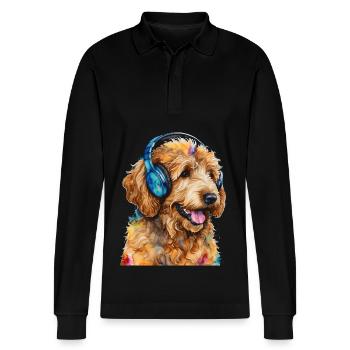 Goldendoodle Casque Chien Animal Design Imprimer - Polo à manches longues bio PREPSTER Stanley/Stella Unisexe - noir - Devant - Anna (173cm) & Nico (186cm)