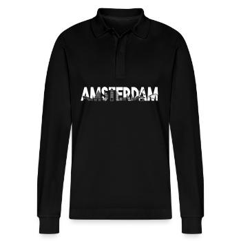Amsterdam Skyline Silhouette – Städtische Schönhei - Stanley/Stella Unisex Bio-Langarm-Poloshirt Prepster - Schwarz - Vorne - Anna (173cm) & Nico (186cm)