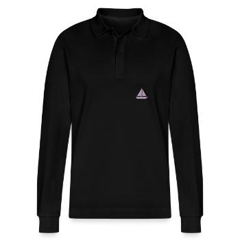 Minimalist Sailing Dinghy Silhouette Captain - Stanley/Stella Organic Unisex Long-Sleeved Polo Shirt Prepster - black - Front - Anna (173cm) & Nico (186cm)