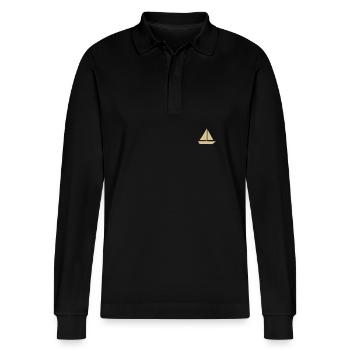 Minimalist Sailing Dinghy Silhouette Captain - Stanley/Stella Organic Unisex Long-Sleeved Polo Shirt Prepster - black - Front - Anna (173cm) & Nico (186cm)