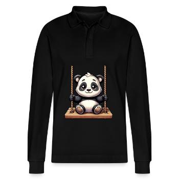 Panda mignon se balançant sur l’aire de jeux - Polo à manches longues bio PREPSTER Stanley/Stella Unisexe - noir - Devant - Anna (173cm) & Nico (186cm)