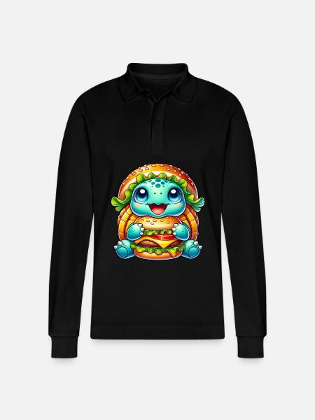 Cute Turtle Hamburger Whimsical Hat - Stanley/Stella Organic Unisex Long-Sleeved Polo Shirt Prepster - black