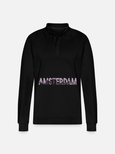 Amsterdam Skyline Silhouette – Urban - Stanley/Stella Organic Unisex Long-Sleeved Polo Shirt Prepster - black