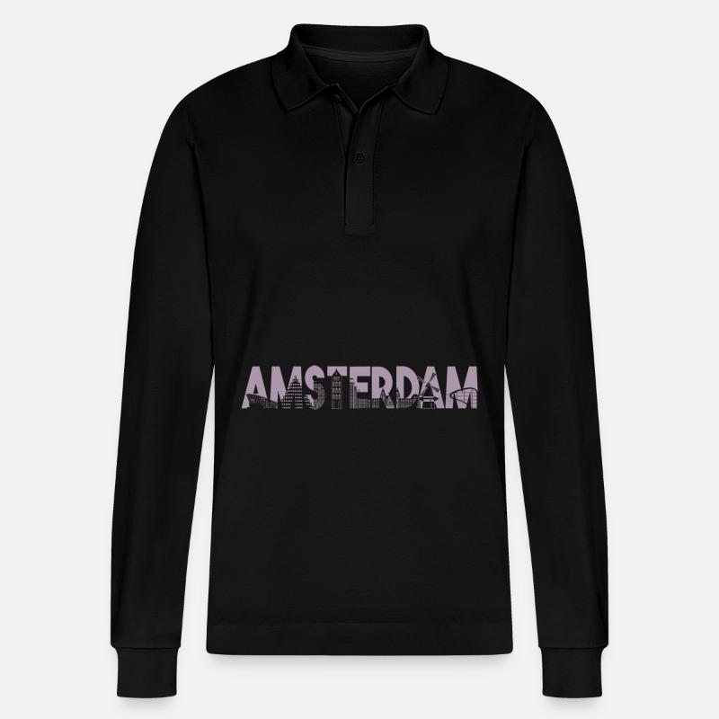 Amsterdam Skyline Silhouette – Städtische - Stanley/Stella Unisex Bio-Langarm-Poloshirt Prepster - Schwarz